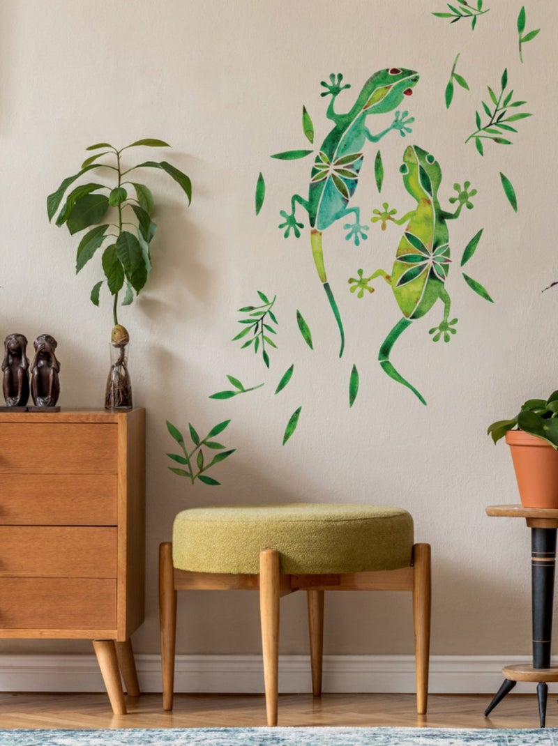Stickers Muraux Géants à l'Aquarelle Deux Geckos de Cat Coquillette Vert - Kiabi