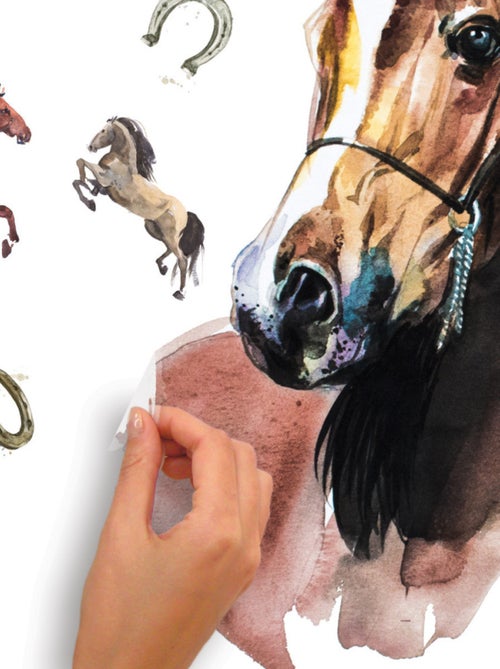 Stickers Muraux Géants Chevaux Sauvages à l'aquarelle - Kiabi