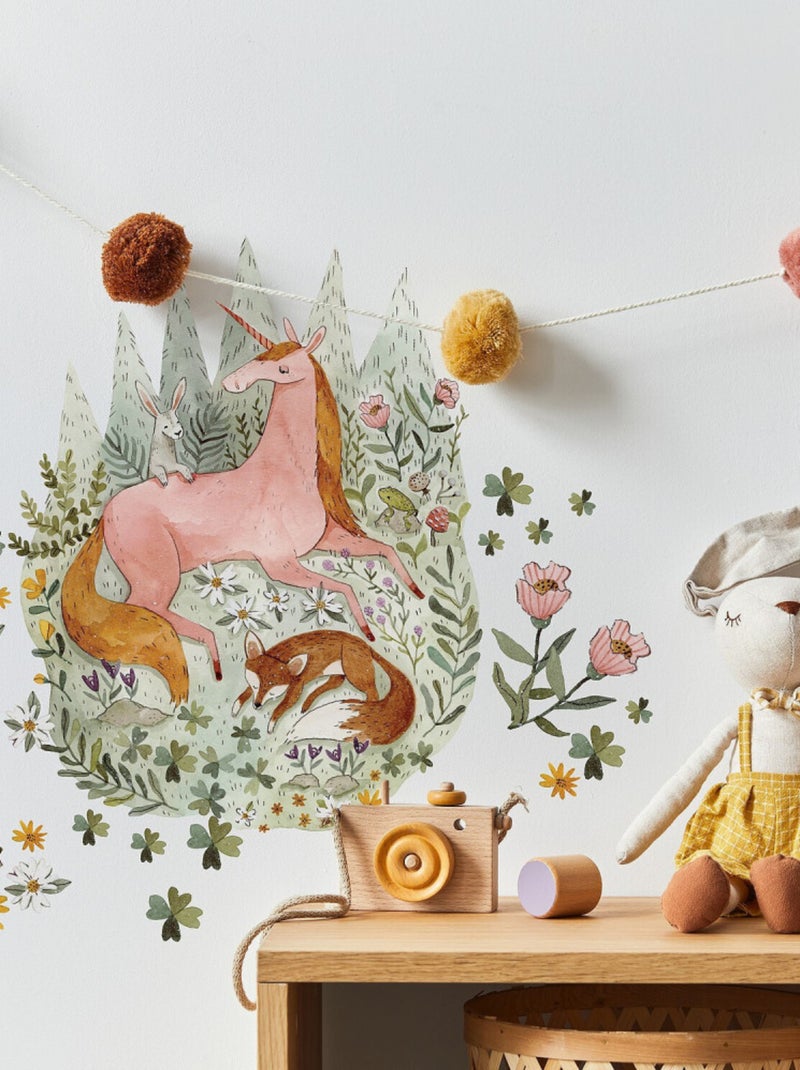 Stickers Muraux Géants Woodland Licorne Magique et Renard Multicolore - Kiabi