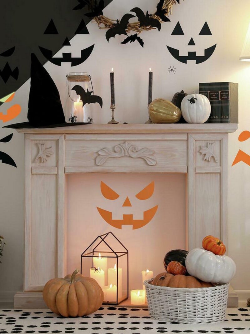 Stickers Muraux Halloween Visages de Citrouilles Phosphorescent Noir Noir - Kiabi