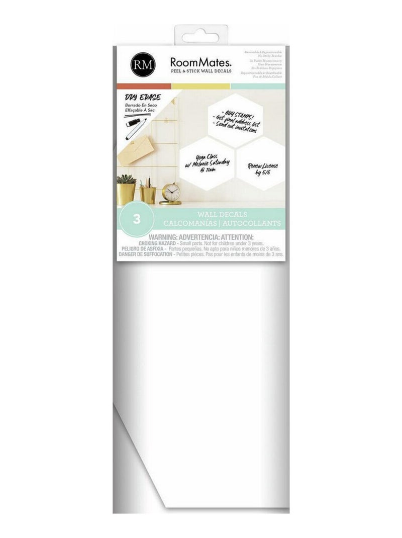 Stickers Muraux Hexagones Blancs Personnalisables et effaçables à sec Blanc - Kiabi