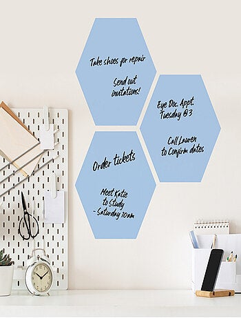 Stickers Muraux Hexagones Bleus Personnalisables et effaçables à sec