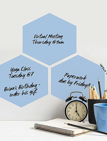 Stickers Muraux Hexagones Bleus Personnalisables et effaçables à sec