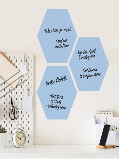 Stickers Muraux Hexagones Bleus Personnalisables et effaçables à sec - Kiabi