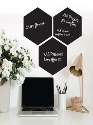 Stickers Muraux Hexagones Noirs Personnalisables à la craie et effaçables à sec
