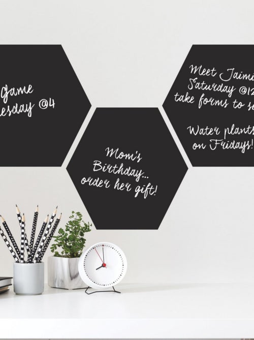 Stickers Muraux Hexagones Noirs Personnalisables à la craie et effaçables à sec - Kiabi