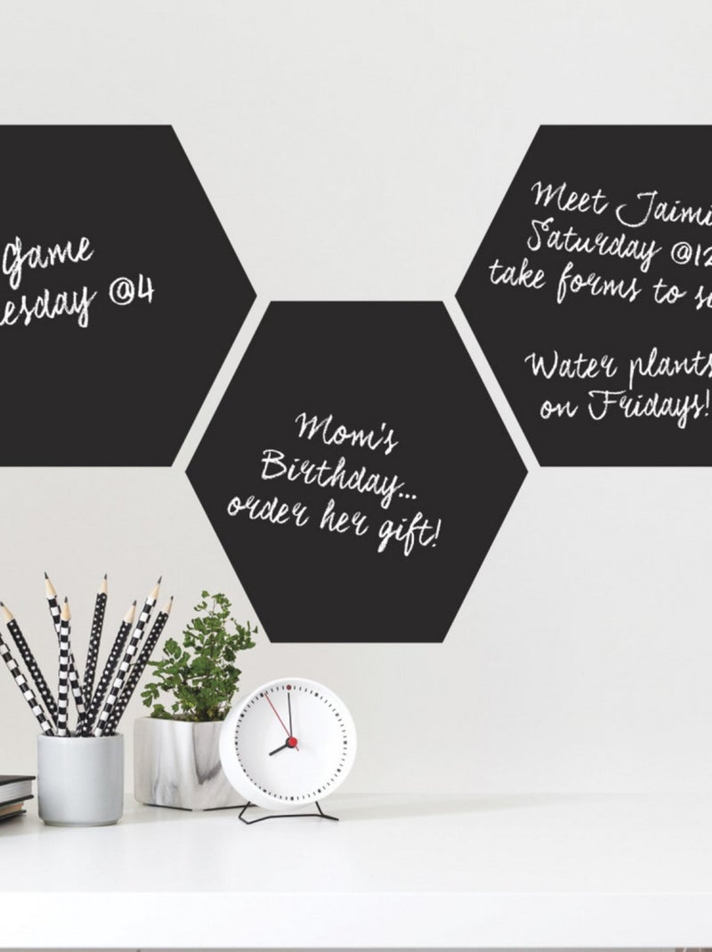 Stickers Muraux Hexagones Noirs Personnalisables à la craie et effaçables à sec Noir Noir - Kiabi