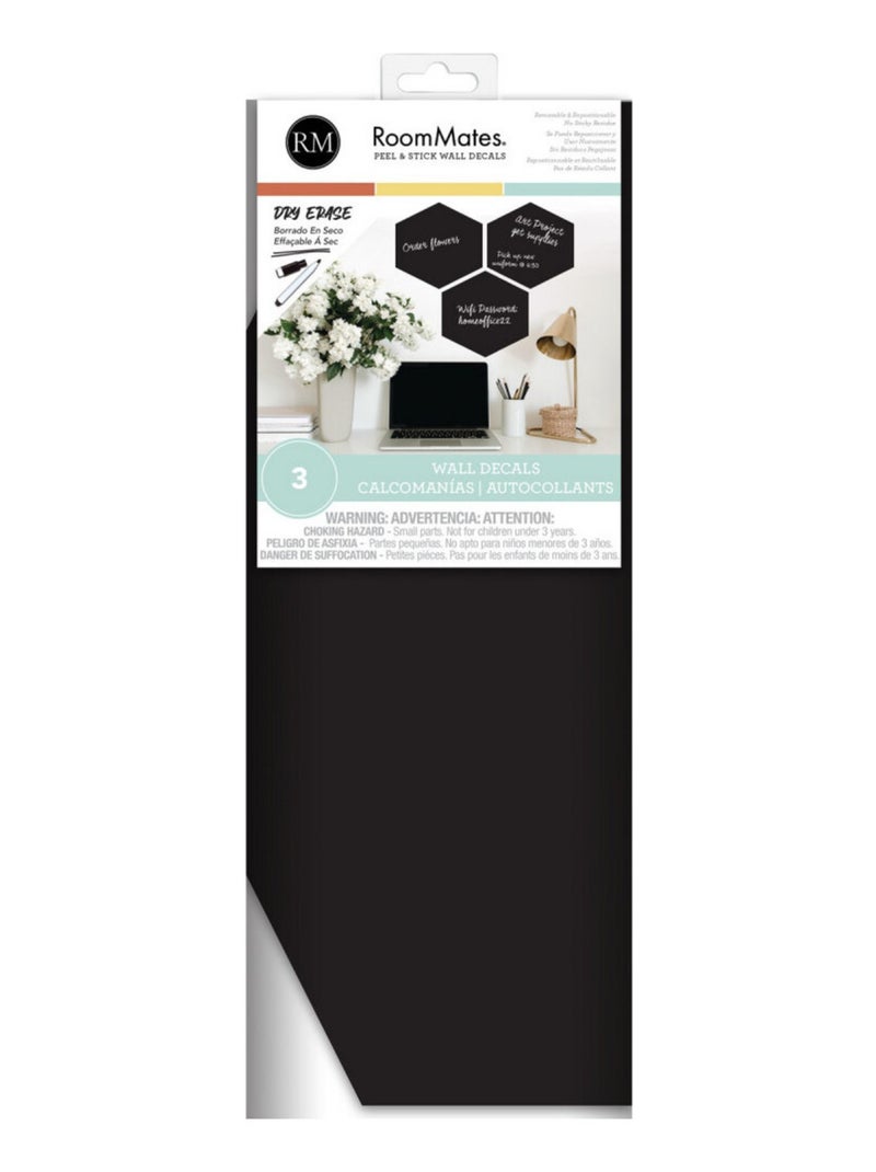 Stickers Muraux Hexagones Noirs Personnalisables à la craie et effaçables à sec Noir Noir - Kiabi