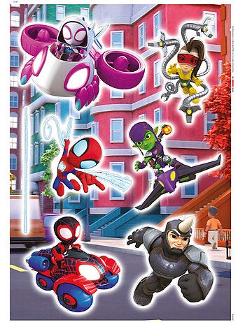Stickers Muraux Marvel - Spidey accompagnée de Spin et Gost spider qui chasse les méchants - 50x70 c