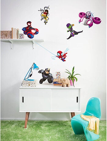 Stickers Muraux Marvel - Spidey accompagnée de Spin et Gost spider qui chasse les méchants - 50x70 c