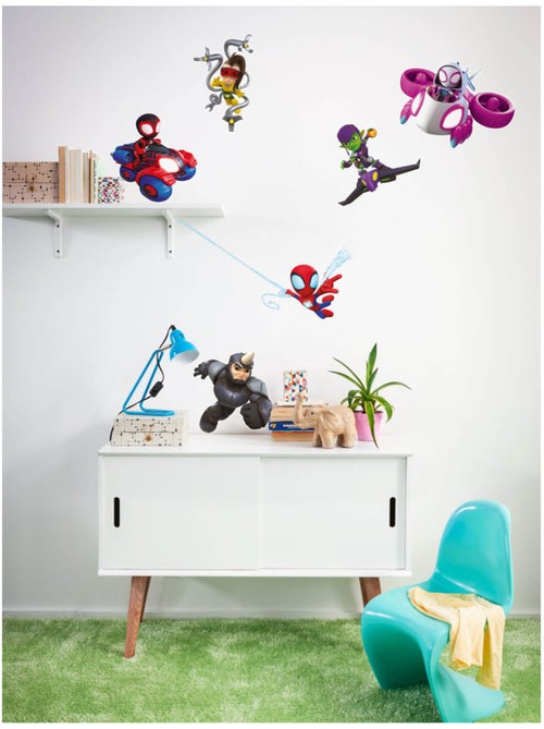 Stickers Muraux Marvel - Spidey accompagnée de Spin et Gost spider qui chasse les méchants - 50x70 c - Kiabi