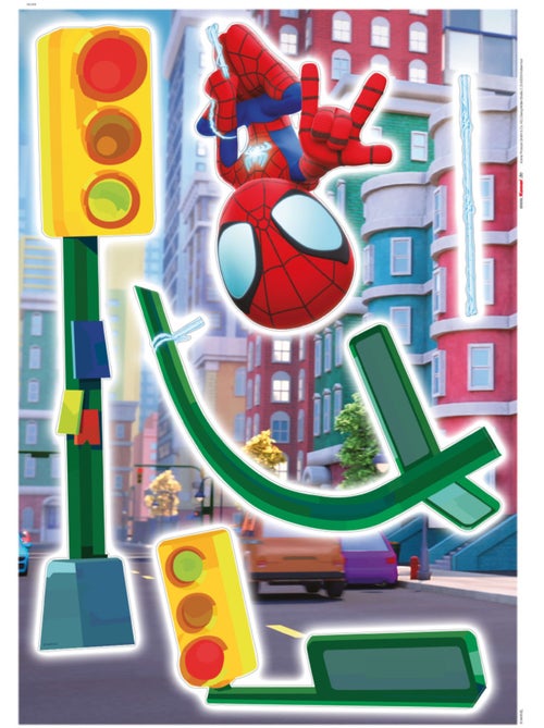 Stickers Muraux Marvel - Spidey est suspendue en dessous des feux de circulation  - 50x70 cm - Kiabi