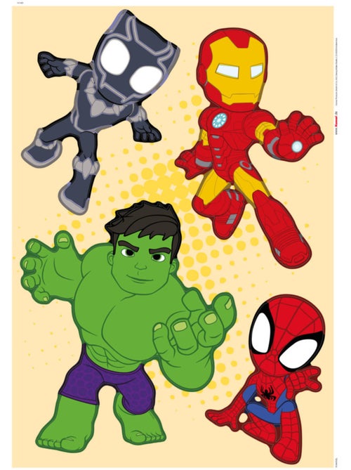 Stickers Muraux Marvel - Spidey et son groupe de pouvoir avec Iron man, Black panther et Hulk  - 50x - Kiabi