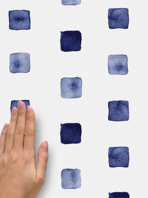 Stickers Muraux Petits Carrés Bleus Aquarelle - Kiabi