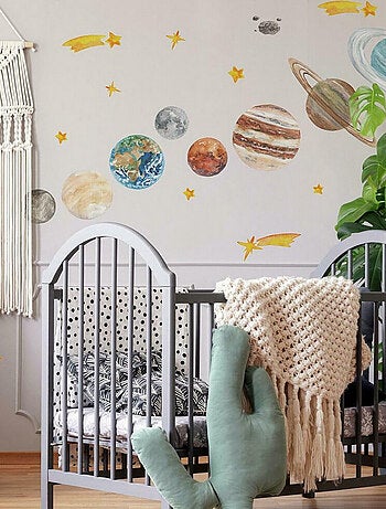 Stickers Muraux Planète et Système Solaire motif Aquarelle
