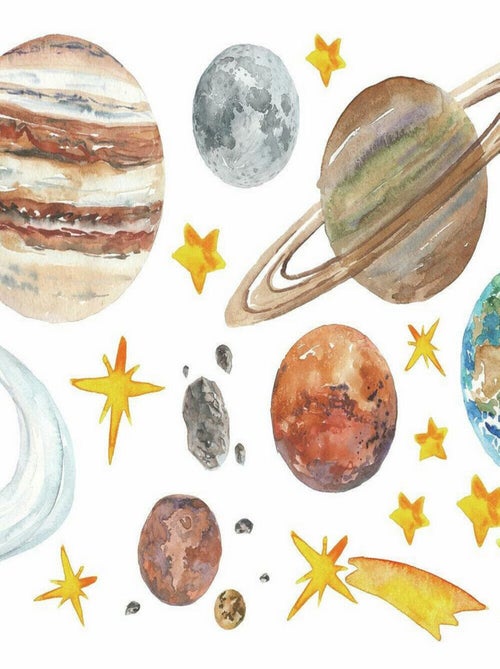 Stickers Muraux Planète et Système Solaire motif Aquarelle - Kiabi