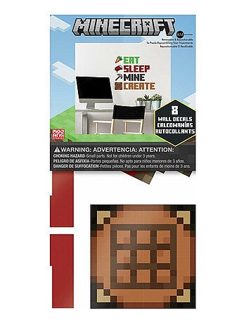 Stickers muraux repositionnables Minecraft -Manger, Dormir, Miner, Créer-
