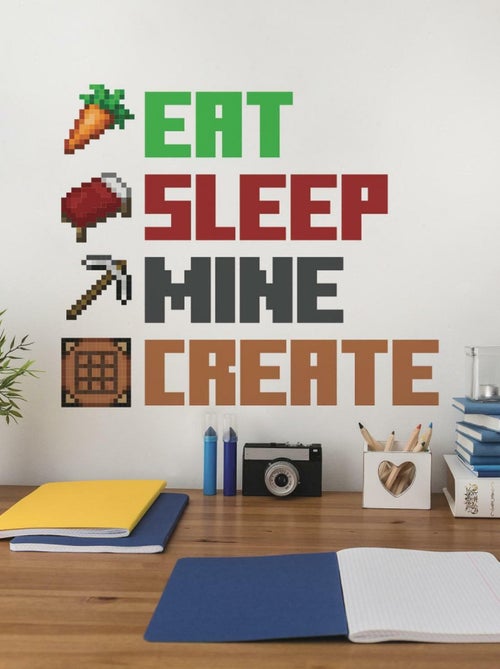 Stickers muraux repositionnables Minecraft -Manger, Dormir, Miner, Créer- - Kiabi