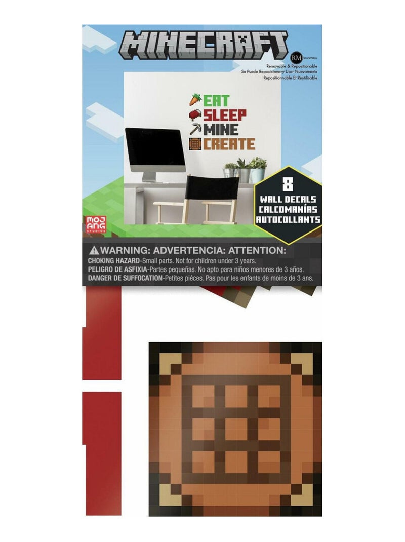 Stickers muraux repositionnables Minecraft -Manger, Dormir, Miner, Créer- Multicolore - Kiabi