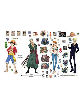 Stickers One Piece- Luffy, Nami, Zoro, Sanji - Hauteur 19,5 cm