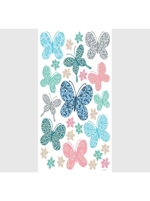 Stickers papillons multicolores arabesques et fleurs - 1 planche 42,5 x 65 cm - Kiabi
