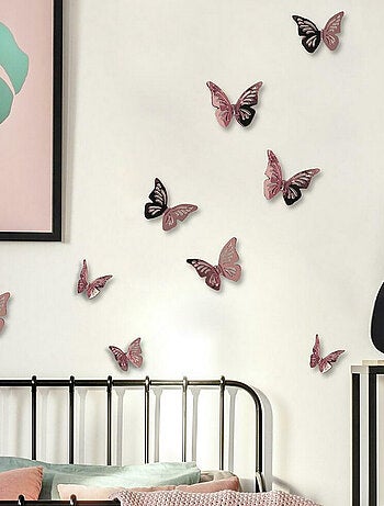 Stickers papillons rose or métal 3D