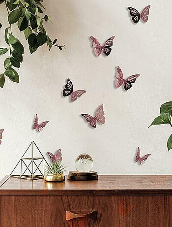 Stickers papillons rose or métal 3D