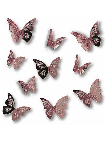 Stickers papillons rose or métal 3D