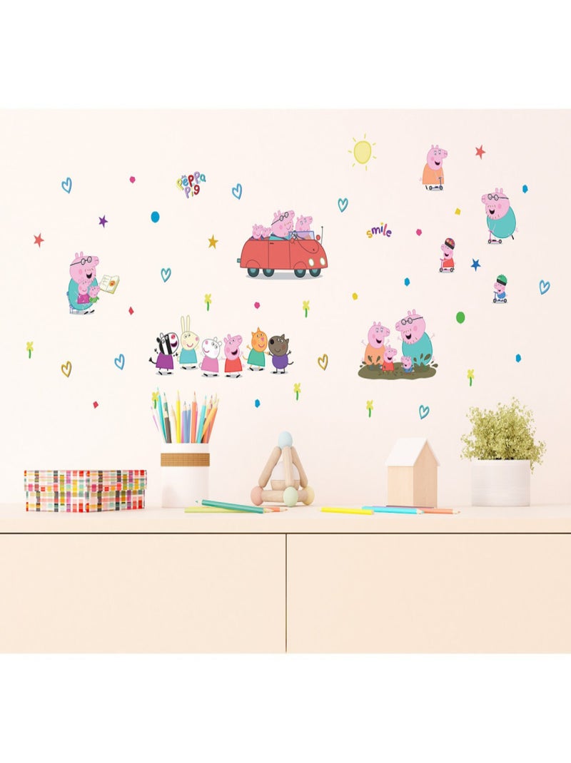 Stickers Peppa Pig et sa famille dans la voiture - 1 planche 30 x 30 cm Multicolore - Kiabi