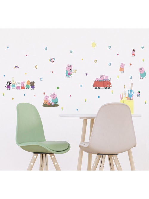 Stickers Peppa Pig et sa famille dans la voiture - 1 planche 30 x 30 cm - Kiabi