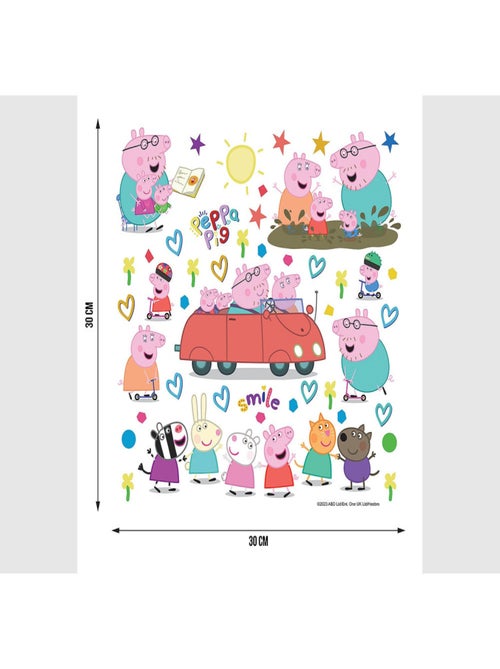 Stickers Peppa Pig et sa famille dans la voiture - 1 planche 30 x 30 cm - Kiabi