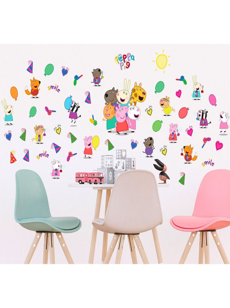 Stickers Peppa pig et ses amis - 1 planche 65x85 cm Rose - Kiabi