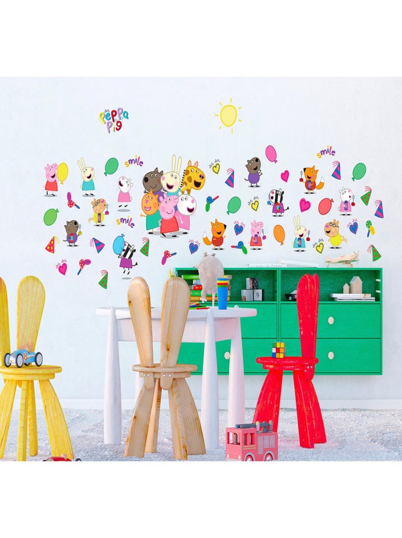 Stickers Peppa pig et ses amis - 1 planche 65x85 cm Rose - Kiabi
