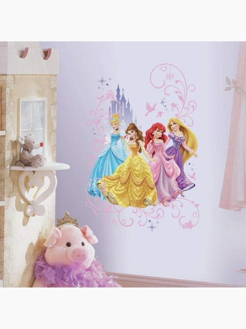 Stickers repositionnable Disney Princesses Cendrillon, Belle, Ariel et Raiponce -60x91 cm - Kiabi