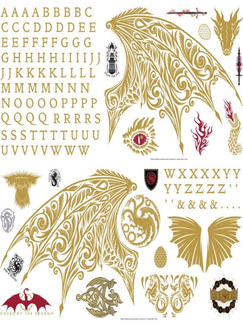 Stickers repositionnables - House of the Dragon - Motifs dorés et Lettres de l'Alphabet - Kiabi