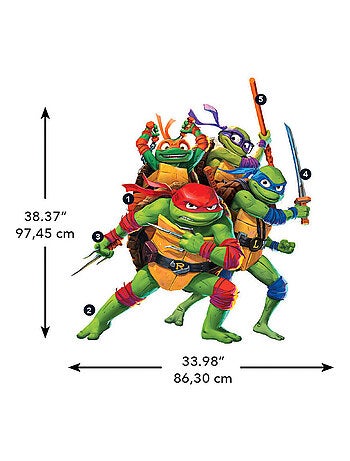 Stickers repositionnables - Les Tortues Ninja - Leonardo, Donatello, Raphaël et Michelangelo
