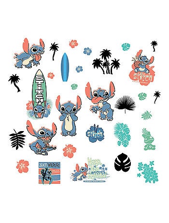Stickers repositionnables - Lilo et Stitch - Stitch Surf - 13 cm x 26 cm