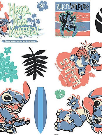 Stickers repositionnables - Lilo et Stitch - Stitch Surf - 13 cm x 26 cm