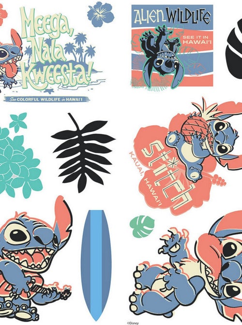 Stickers repositionnables - Lilo et Stitch - Stitch Surf - 13 cm x 26 cm - Kiabi