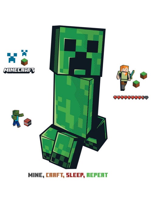 Stickers repositionnables - Minecraft - Creeper - Mine - Craft - Sleep - Repeat - Kiabi