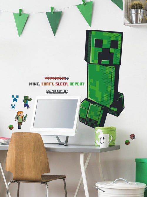 Stickers repositionnables - Minecraft - Creeper - Mine - Craft - Sleep - Repeat - Kiabi