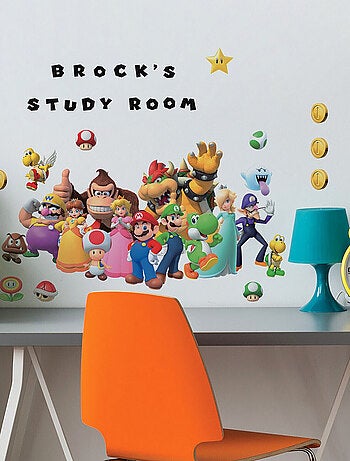 Stickers repositionnables - Personnages Mario Kart et alphabet - 22 cm x 93 cm