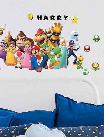Stickers repositionnables - Personnages Mario Kart et alphabet - 22 cm x 93 cm