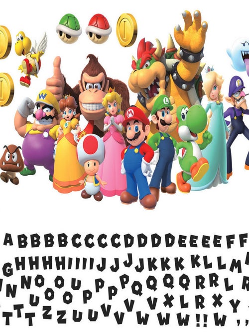 Stickers repositionnables - Personnages Mario Kart et alphabet - 22 cm x 93 cm - Kiabi