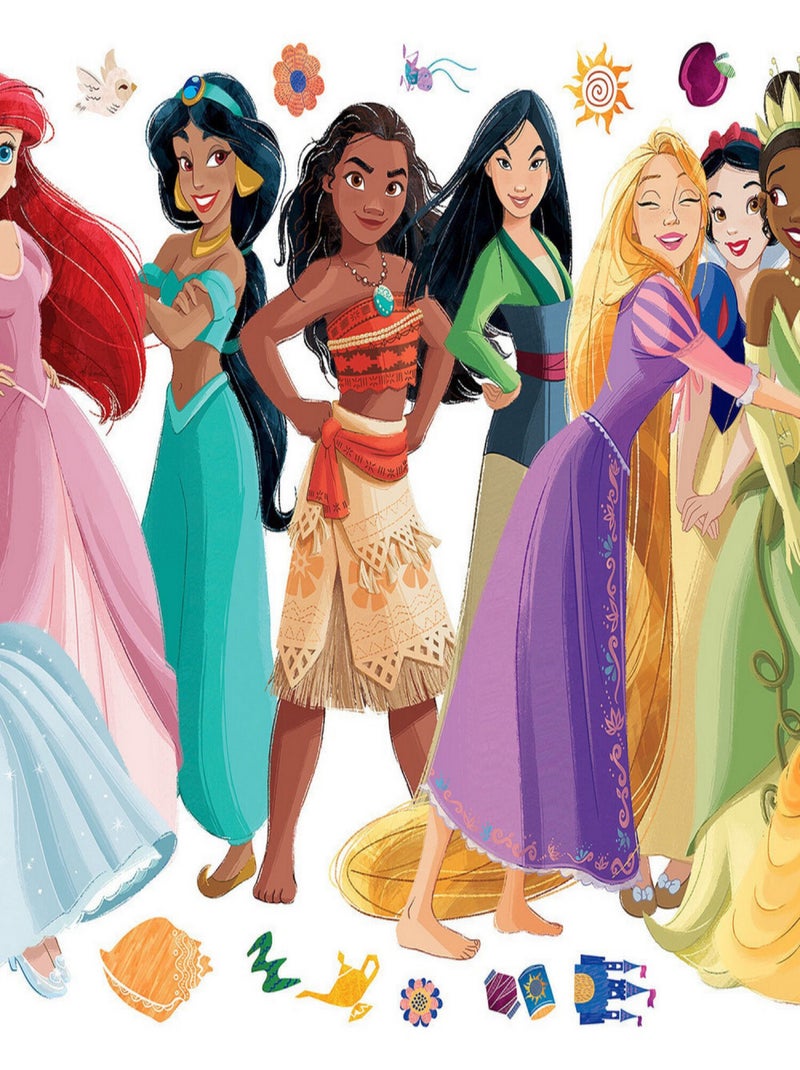 Stickers repositionnables - Princesses Disney et Motifs Floraux - 91 cm x 42 cm Multicolore - Kiabi