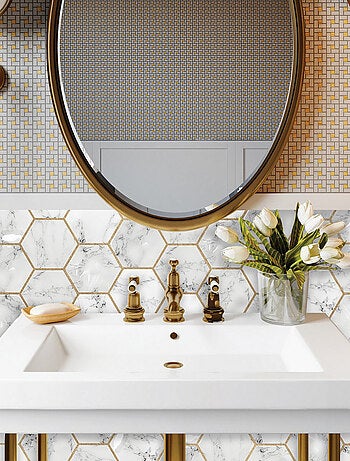 Stickers repositionnables - Tuile Hexagone Marbre et Or