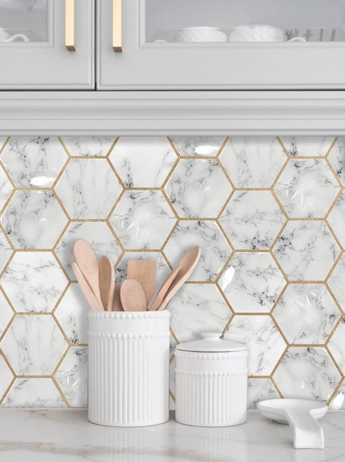 Stickers repositionnables - Tuile Hexagone Marbre et Or - Kiabi