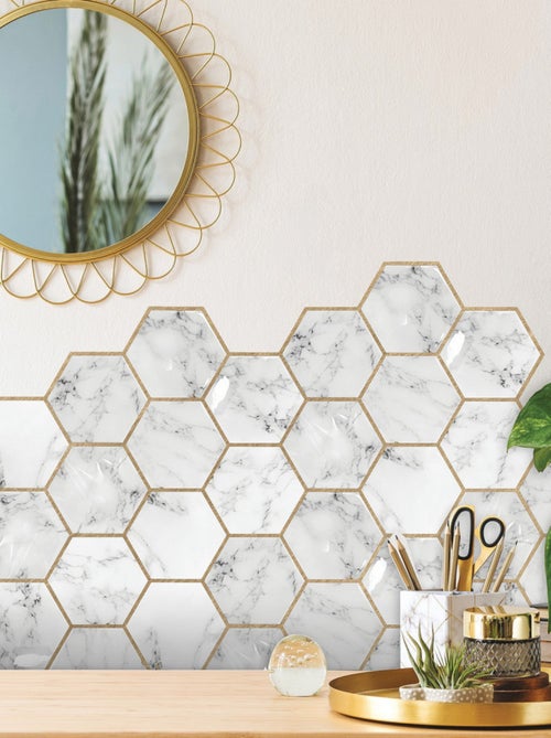 Stickers repositionnables - Tuile Hexagone Marbre et Or - Kiabi