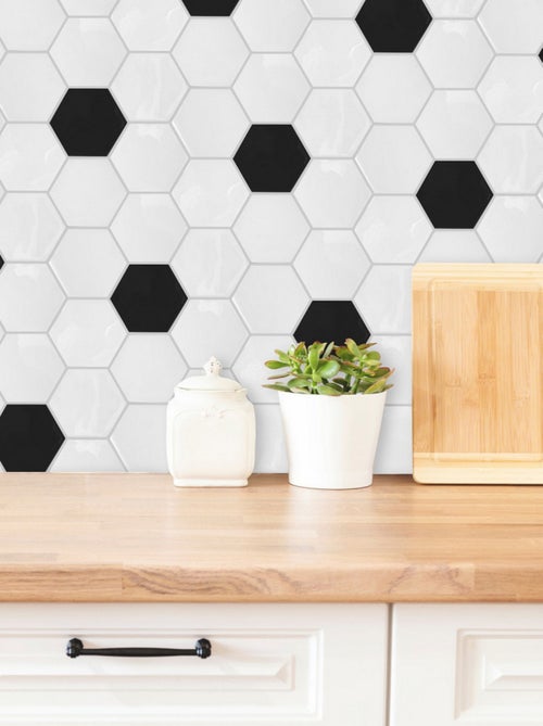 Stickers repositionnables - Tuile Hexagone Noir et Blanc - Kiabi