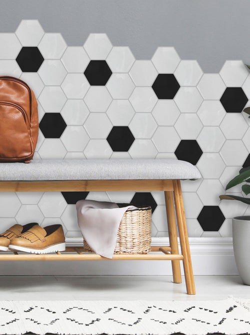 Stickers repositionnables - Tuile Hexagone Noir et Blanc - Kiabi